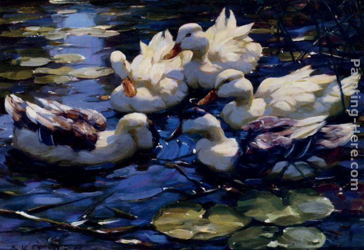 Five Ducks In A Pond painting - Willem Koekkoek Five Ducks In A Pond art painting